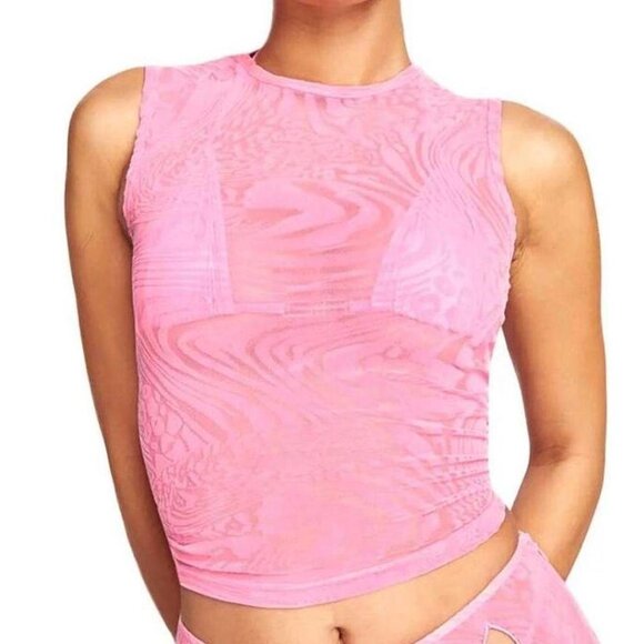 I.AM.GIA Amina Top Pink Burnout Print Cropped Tank Top Size Small - Picture 1 of 7